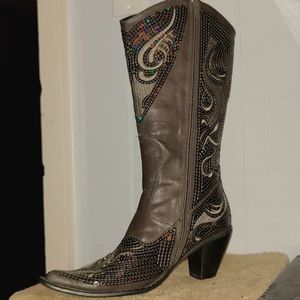 Helen's Heart ,sz.8 ,dark grey zipper western boots sequins sewn throughout.